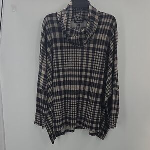 Lane Bryant Black and Cream Plaid Turtleneck Sweater
